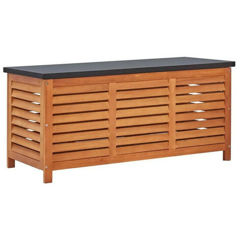 Banc de rangement métal et eucalyptus massif clair Amty 117cm (1/3)