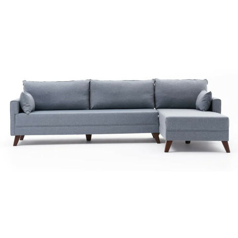 Canapé d'angle droit 5 places tissu bleu Kandy 275cm (1/5)