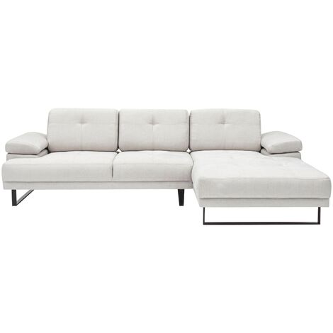 Grand canapé d'angle droit tissu beige clair et métal noir Kustone 314cm (1/5)
