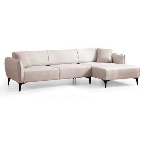 Canapé d'angle droit tissu beige clair Bellano 270cm (1/5)