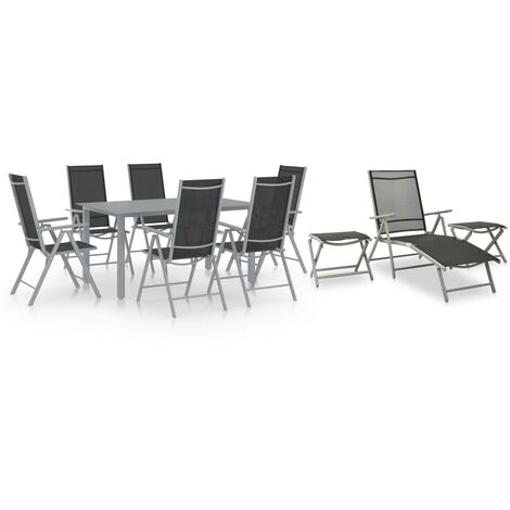 Ensemble de salle à manger de jardin 10 pcs Noir et argenté (1/5)