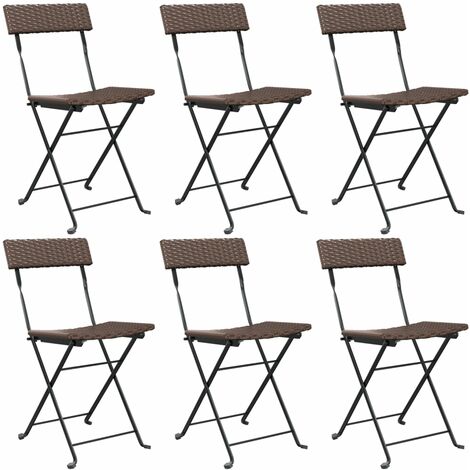 Chaises de bistrot pliantes 6pcs Marron Résine tressée et acier (1/5)