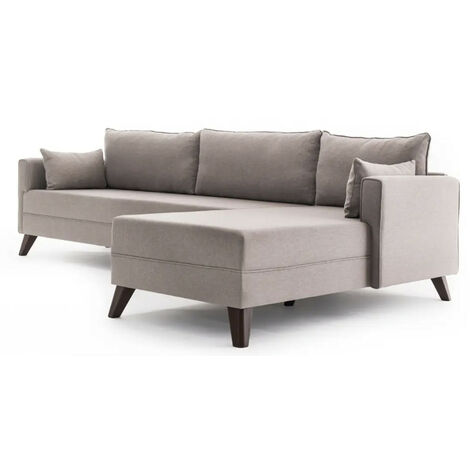 Canapé d'angle gauche 5 places tissu beige Kandy 275cm 2 (1/5)