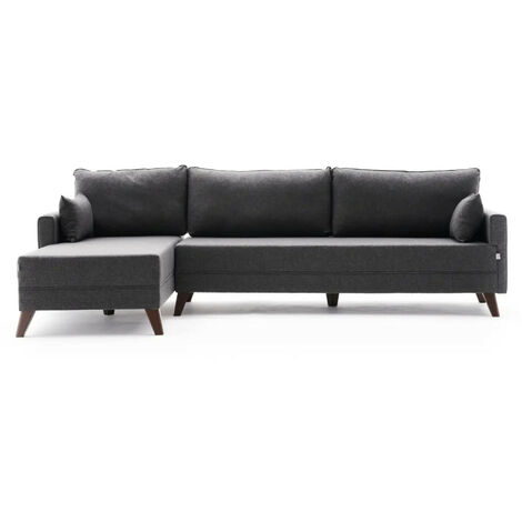 Canapé d'angle gauche 5 places tissu gris foncé Kandy 275cm (1/5)