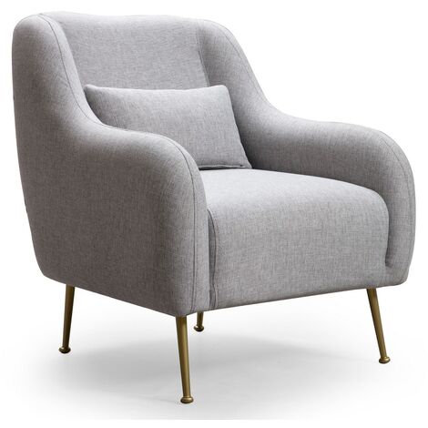 Fauteuil moderne tissu gris et piéds métal doré Kezila 78cm (1/4)