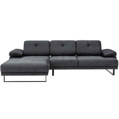 Grand canapé d'angle gauche moderne tissu doux anthracite pieds métal noir Kustone 314cm 314cm (1/5)