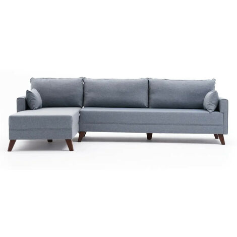 Canapé d'angle gauche 5 places tissu bleu Kandy 275cm (1/5)