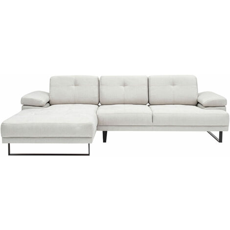 Grand canapé d'angle gauche tissu beige clair et métal noir Kustone 314cm (1/5)