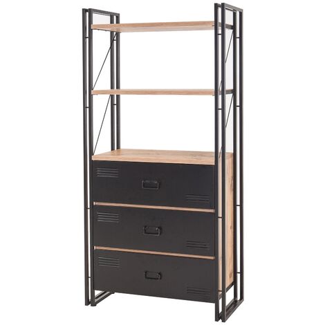 Etagère bibliothèque en bois naturel et métal noir Volka 90cm (1/5)