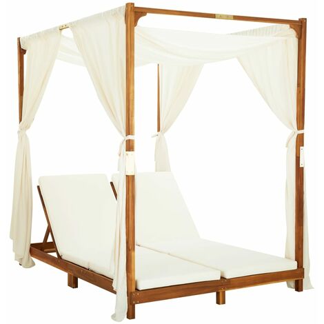 Chaise longue double avec rideaux et coussins Bois d'acacia (1/5)