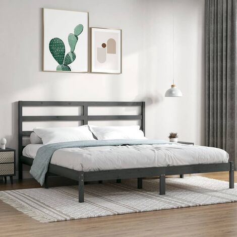 Lit Gris Bois de pin massif 200x200 7 (1/5)