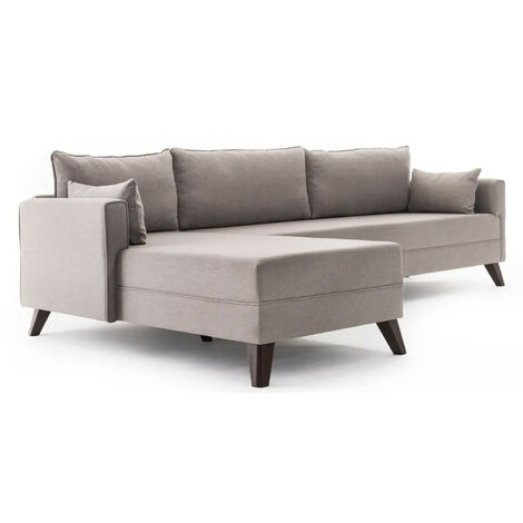 Canapé d'angle gauche 5 places tissu beige Kandy 275cm (1/5)