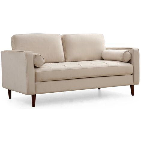 Canapé 2 places velours beige Romuza 175cm (1/5)