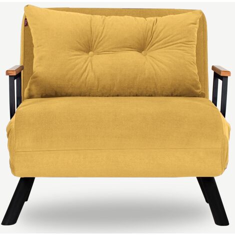 Les Tendances – Fauteuil convertible 1 place tissu coton ultra doux jaune – Dimensions L 60 x P 65 x H 78 cm – Couchage 175 x 60 cm pour petits espaces (1/5)