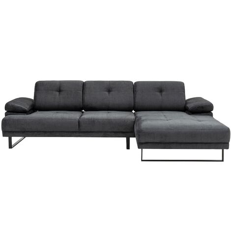 Grand canapé d'angle droit tissu anthracite et métal noir Kustone 314cm (1/5)
