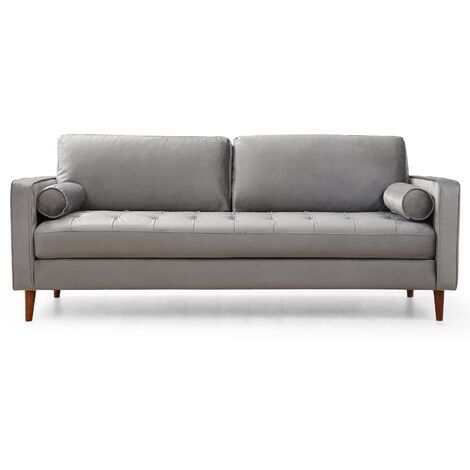 Canapé 3 places velours gris clair Romuza 215cm (1/5)