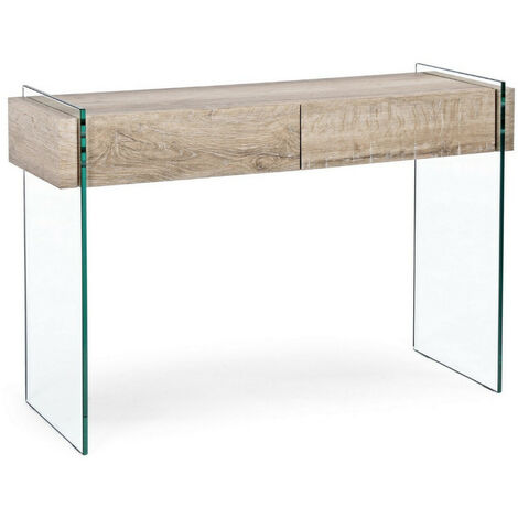 Les Tendances – Console 2 tiroirs en bois naturel et verre trempé – Longueur 110 cm – Profondeur 40 cm – Hauteur 75 cm – Fabrication italienne (1/5)