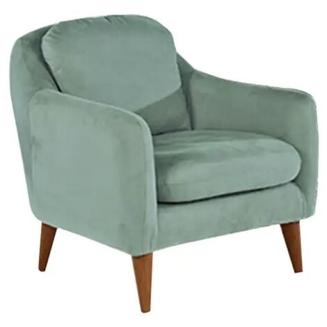 Fauteuil tissu vert clair et pieds bois naturel Shekal 71cm (1/5)