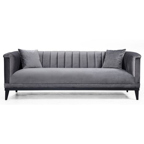 Canapé 3 places velours gris Robina 190cm (1/4)