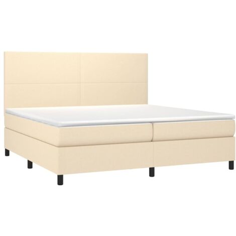 Lit à sommier tapissier et matelas et LED Crème 200x200 Tissu 2 (1/5)