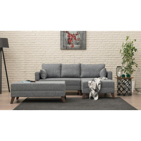 Canapé d'angle droit convertible Marius tissu Gris - Maison