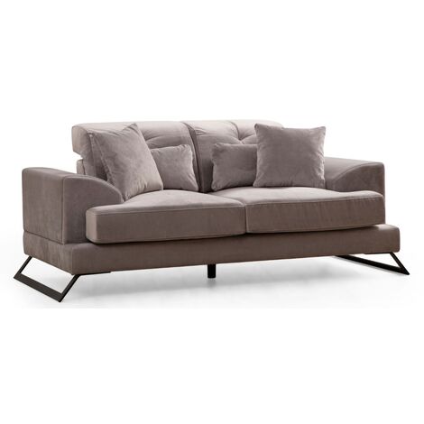 Canapé 2 places velours gris avec têtières relevables et pieds metal noir Briko 185cm (1/5)