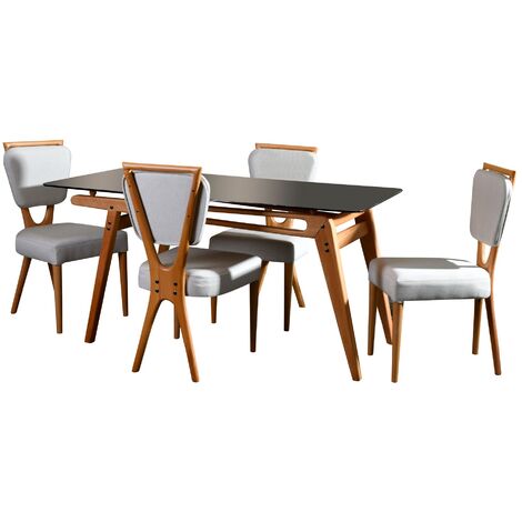 Table à manger 4 personnes noir et bois 110 cm - ROZY