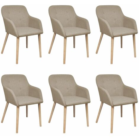 6 pcs Chaises de salle à manger Beige Tissu et chêne massif 2 (1/5)