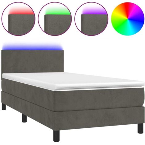 Lit à sommier tapissier matelas et LED Gris foncé 100x200 Velours (1/5)