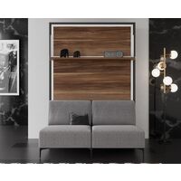 Lit escamotable avec canapé tissu Barko 140x190-Canapé Beige-Structure et Façade Blanche