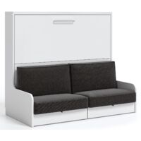Lit escamotable horizontal 150x190 avec canapé Kalian-Coffrage Chêne gris-Façade Chêne gris-Canapé Noir