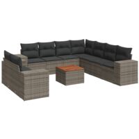 Salon de jardin avec coussins 10 pcs gris résine tressée