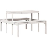 Table de pique-nique blanc 110x134x75 bois massif de pin