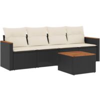 Salon de jardin 5 pcs avec coussins noir résine tressée