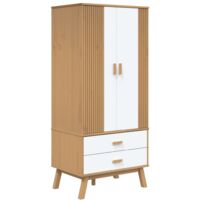 Garde-robe OLDEN blanc et marron 76,5x53x172 bois massif pin