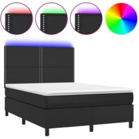 Sommier à lattes de lit avec matelas et LED Noir 140x190