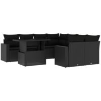 Salon de jardin 9 pcs avec coussins noir résine tressée
