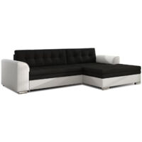 Canapé d'angle convertible tissu et simili cuir KAPONA - Pieds acier chromé angle droit-Blanc/Noir-angle droit