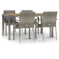 Ensemble à manger de jardin 5 pcs coussins gris résine tressée