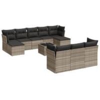 Salon de jardin 11 pcs avec coussins gris clair résine tressée