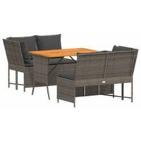 Salon de jardin avec coussins 3 pcs gris résine tressée