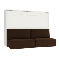 Lit escamotable horizontal LOGIA Marron lit+canapé-140x190-Canapé Marron-Structure Blanche-Version lit+canapé
