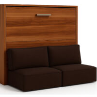 Lit escamotable horizontal LOGIA Marron lit+canapé-140x190-Canapé Marron-Structure Noyer-Version lit+canapé