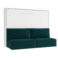 Lit escamotable horizontal LOGIA Bleu canard lit+canapé-140x190-Canapé Bleu canard-Structure Blanche-Version lit+canapé