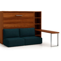 Lit escamotable horizontal LOGIA Bleu canard lit+canapé+étagère+bureau-140x200-Canapé Bleu canard-Structure Noyer-Version lit+canapé+étagère+bureau