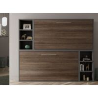 Lit escamotable superposé avec niches de rangement Briano Gris anthracite 2 matelas 80x190-2 matelas 80x190-80x190-Cadre Anthracite-Façade Blanche