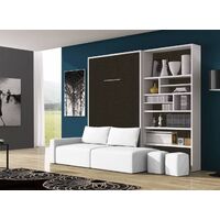 Lit escamotable 140x190 avec canapé et bibliothèque Moba-1 matelas 140x190cm-Coffrage Frêne 3D-Façade Frêne 3D-Canapé Beige
