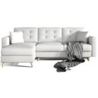 Canapé d'angle convertible et réversible simili cuir Anska - Pieds bois naturel-Blanc