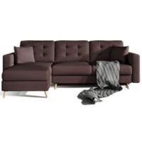 Canapé d'angle convertible et réversible simili cuir Anska - Pieds bois naturel-Marron