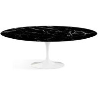 Table tulipe ovale marbre noir pied blanc mat 160 cm
